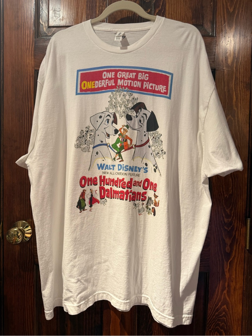 Disney White One Hundred and One Dalmatians Graphic Tee with Red and Blue Print